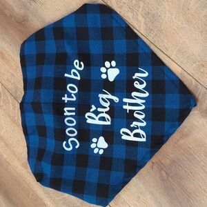 Blue Checkered Baby Announcement Dog Bandana